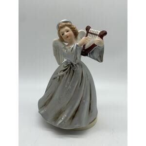 Vtg Berman & Anderson Musical Angel Playing Harp Silent Night Plays Rotates